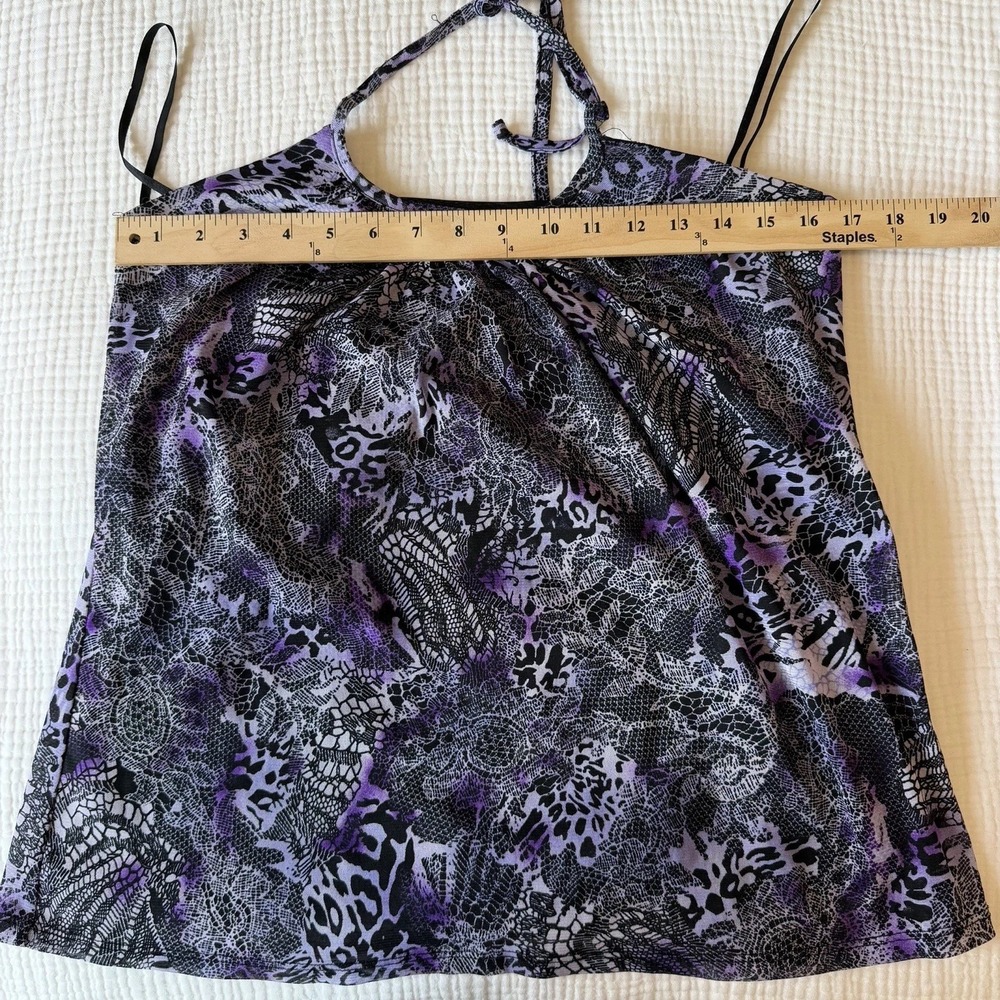 Iz Byer VTG Y2K Babydoll Halter Top Purple (L) Lace Cheetah Print Punk Festival - Picture 6 of 6